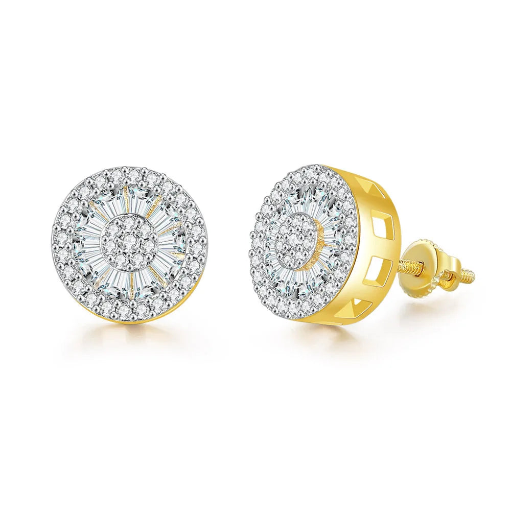 Iced Out Round CZ Piercing Stud Earrings for Men and Women