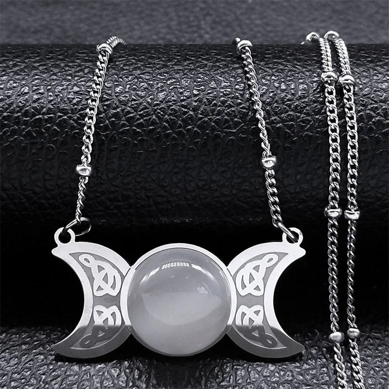 Celtic Moon Pendant Necklace — Stainless Steel
