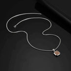 Trend Wood Square Necklace for Men,Brown Color Stainless Steel Rectangle Pendant Necklaces with Box Chain,50/55/60CM