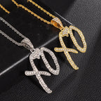 Gold Iced Out XO Pendant Necklace Heart CZ