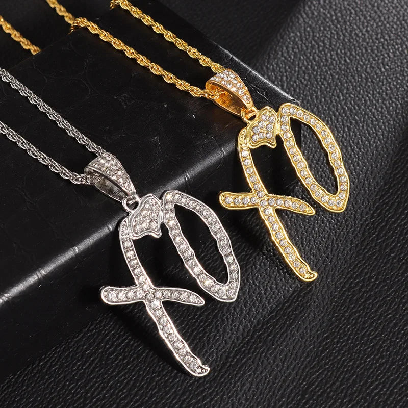 Gold Iced Out XO Pendant Necklace Heart CZ