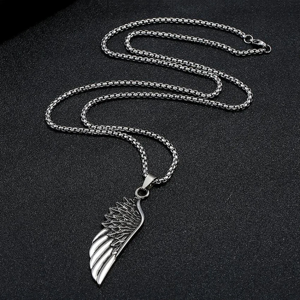 Silver Feather Wings Angel Pendant Necklace