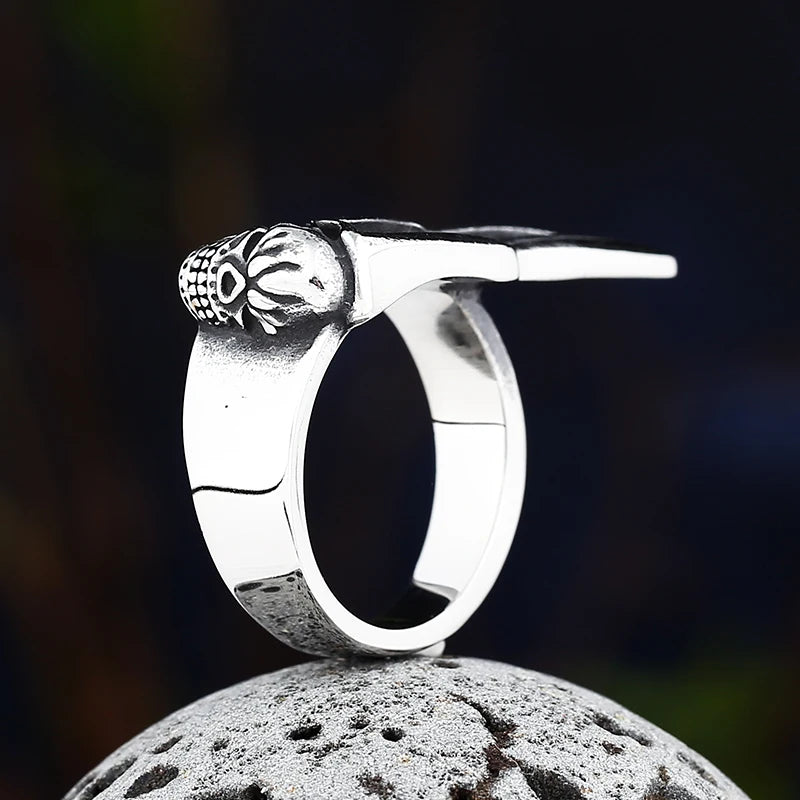 Movie 2022 News Personality Vintage Stainless Steel Feather Wings Ring With Skull Anels Male&Female Punk Boyfriend Gift