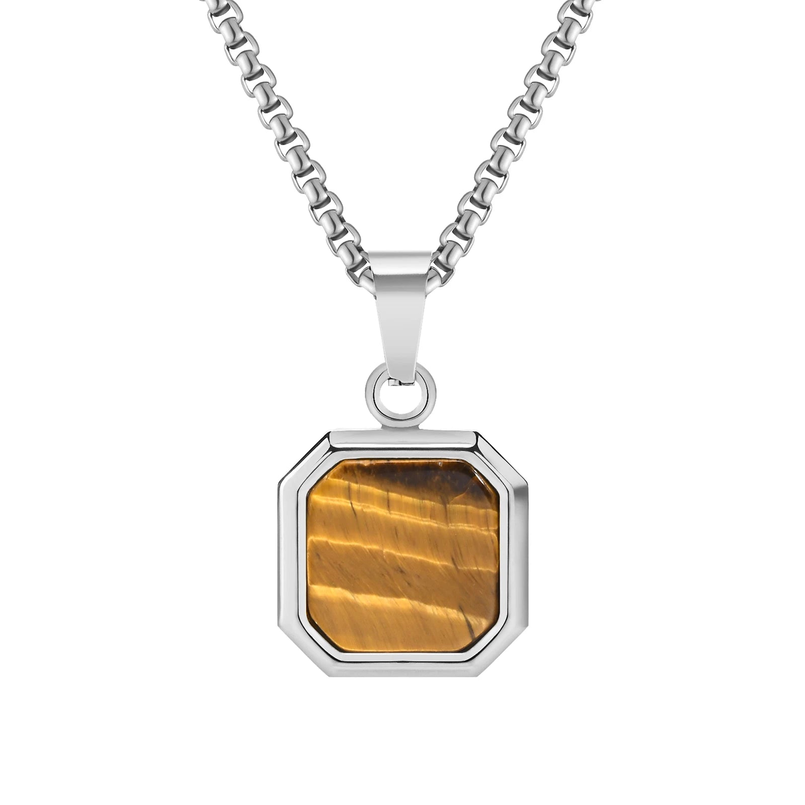 Natural Stone Geometric Pendant — Stainless