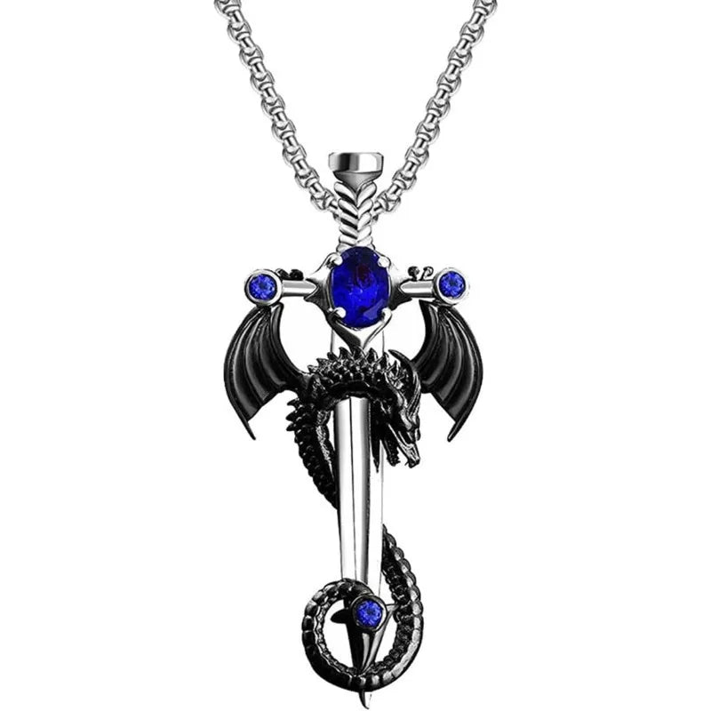 Iced Out Dragon Sword Pendant Necklace