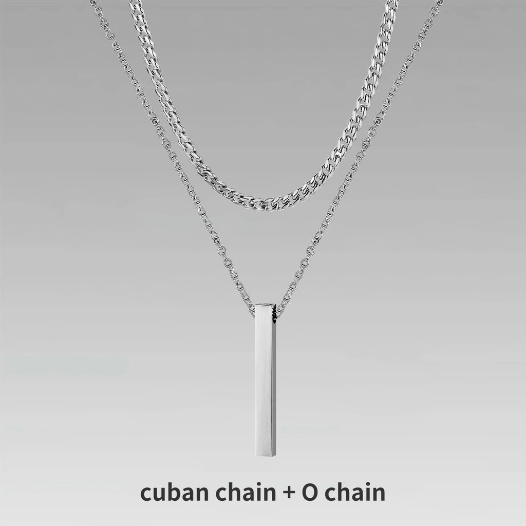 Vertical Bar Rope Cuban Chain Pendant — SS