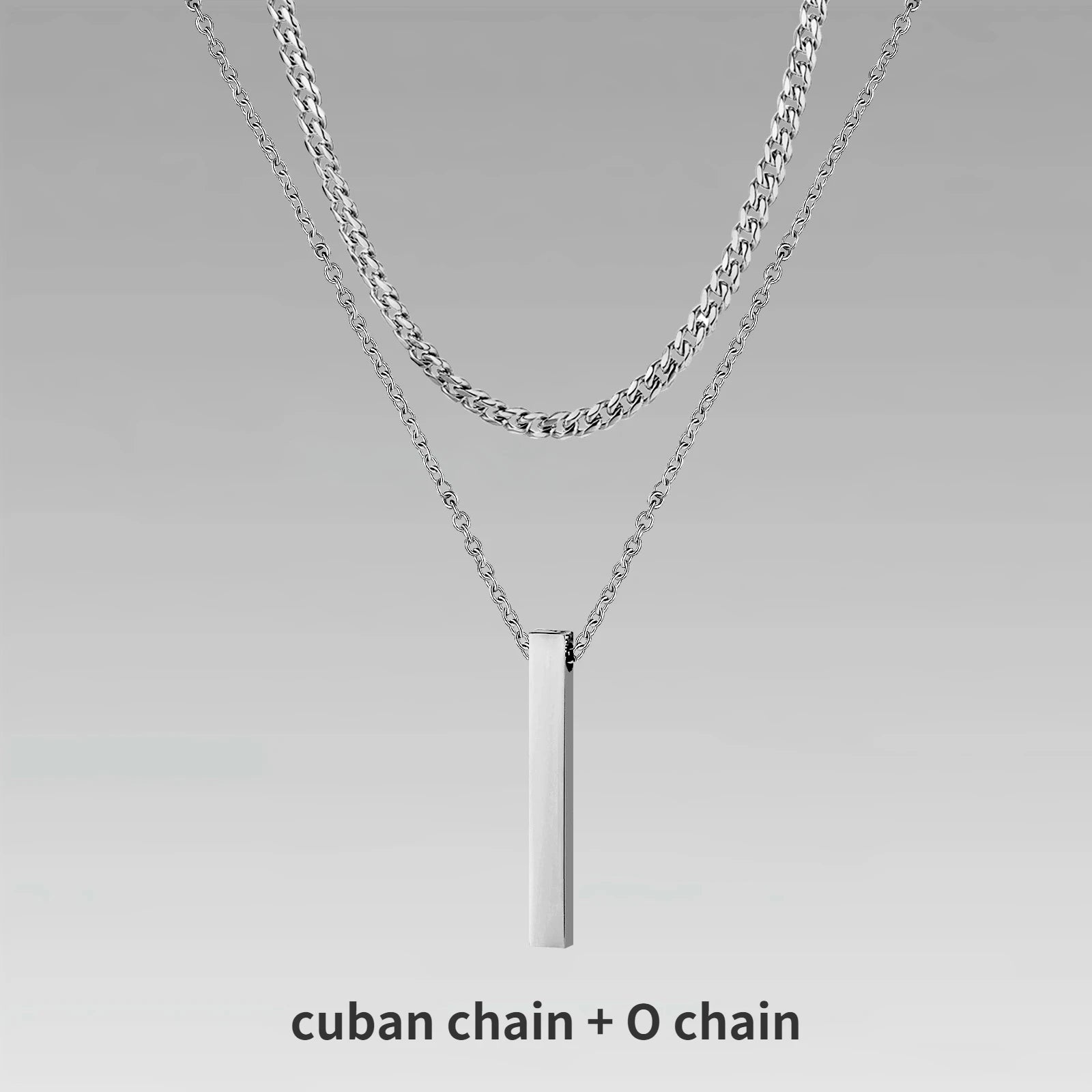 Vertical Bar Rope Cuban Chain Pendant — SS