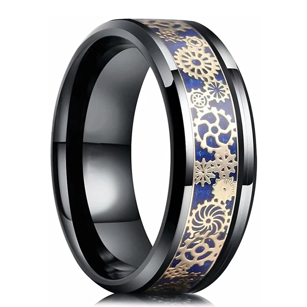 Fashion 8mm Men's Stainless Steel Ring Inlay Black Carbon Fiber Ring Wedding Engagement Jewelry Anniversary Gifts Drop