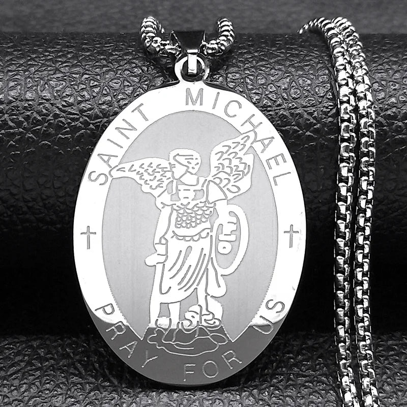 Archangel St.Michael Protect Me Necklace Stainless Steel Saint Shield Protection Male Necklace Jewelry corrente