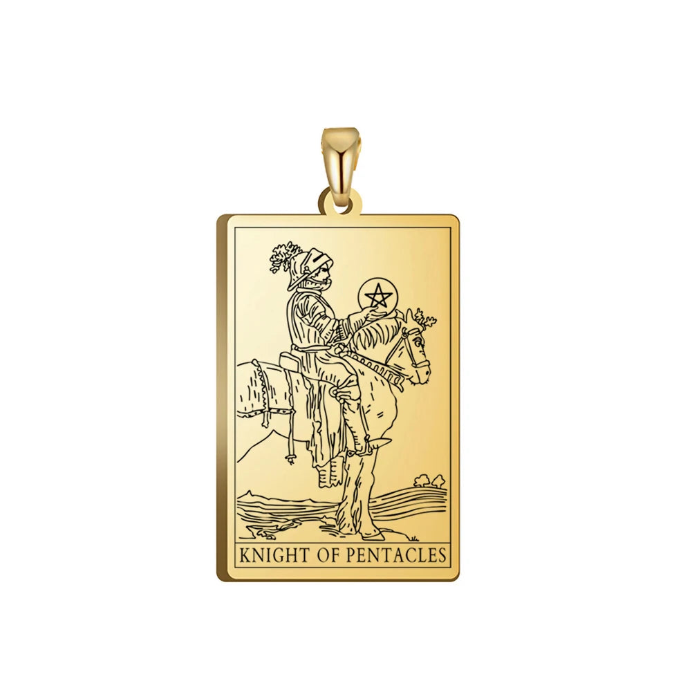 Dawapara Pentacles Tarot Card Pendant for Necklace Stainless Steel Golden Black Jewelry Accessories Charms Pendants
