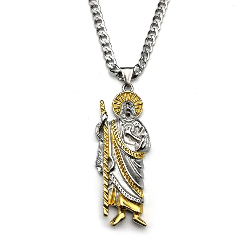 San Judas Tadeo Pendant Necklace for Men Women Stainless Steel Gold Silver Color Saint Jude Thaddeus Chain Amulet