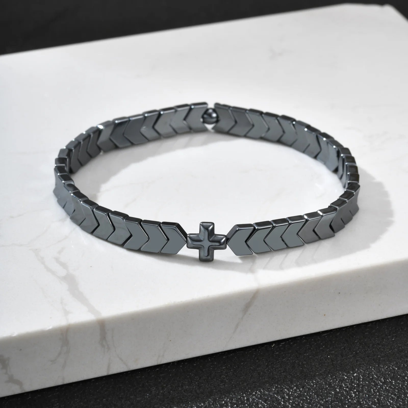 Vnox Cross Beaded Bracelet for Men Him, Dark Gothic Chain Link Jewelry, Punk Religious Statement Gift for Dad Father