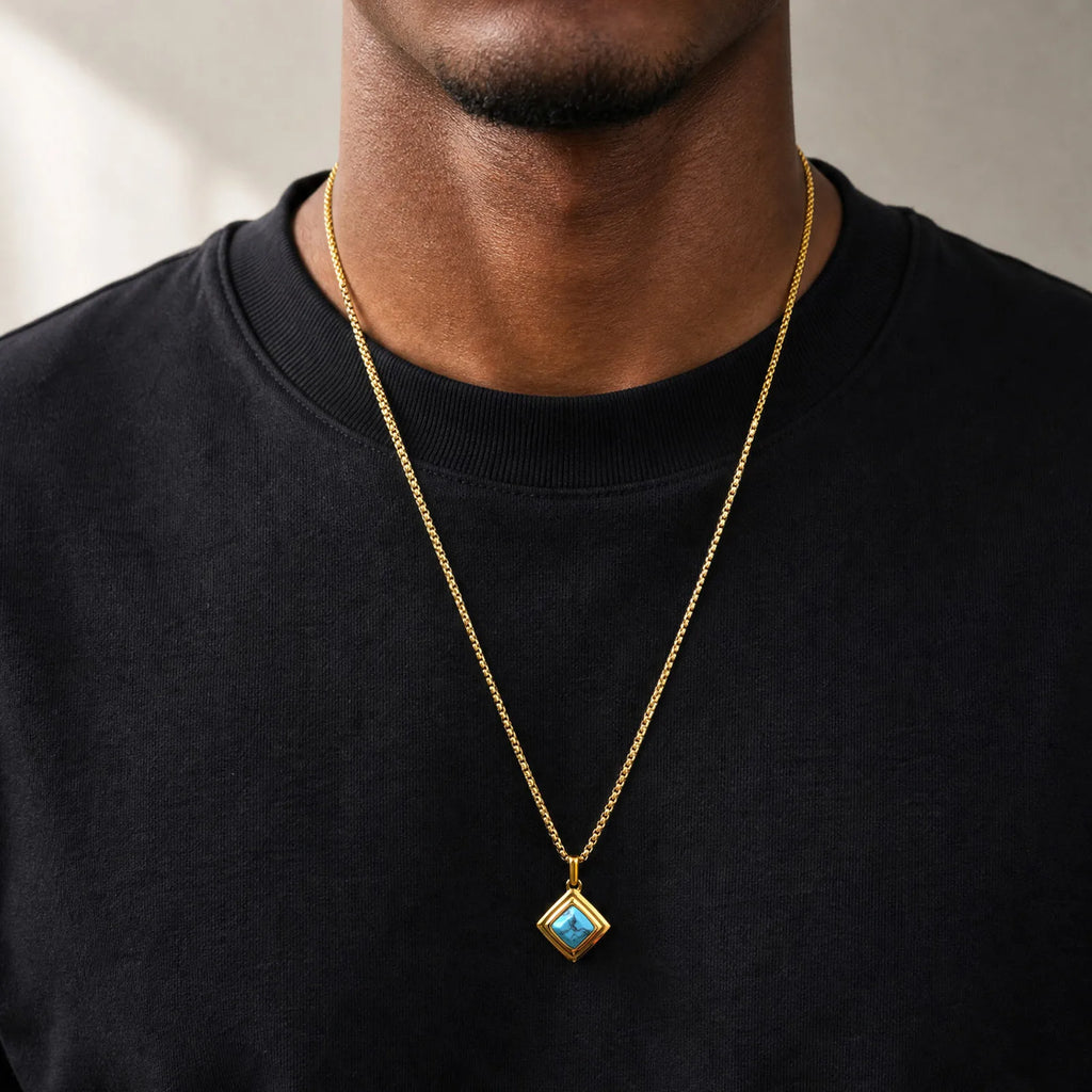 Stylish Natual Stone Necklace for Men,Stainless Steel Geometric Pendant Necklace,New Trend Jewelry Gift