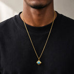 Stylish Natual Stone Necklace for Men,Stainless Steel Geometric Pendant Necklace,New Trend Jewelry Gift