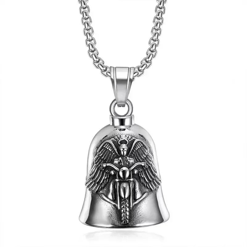 Norse Gods Odin Celtic Knot Motorcycle Bell Necklace Men's Punk Riding Rock Lucky Exorcism Amulet Jewelry