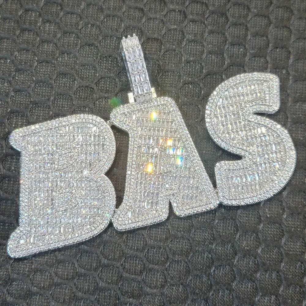 Custom Baguette Letter Pendant — Cuban Chain