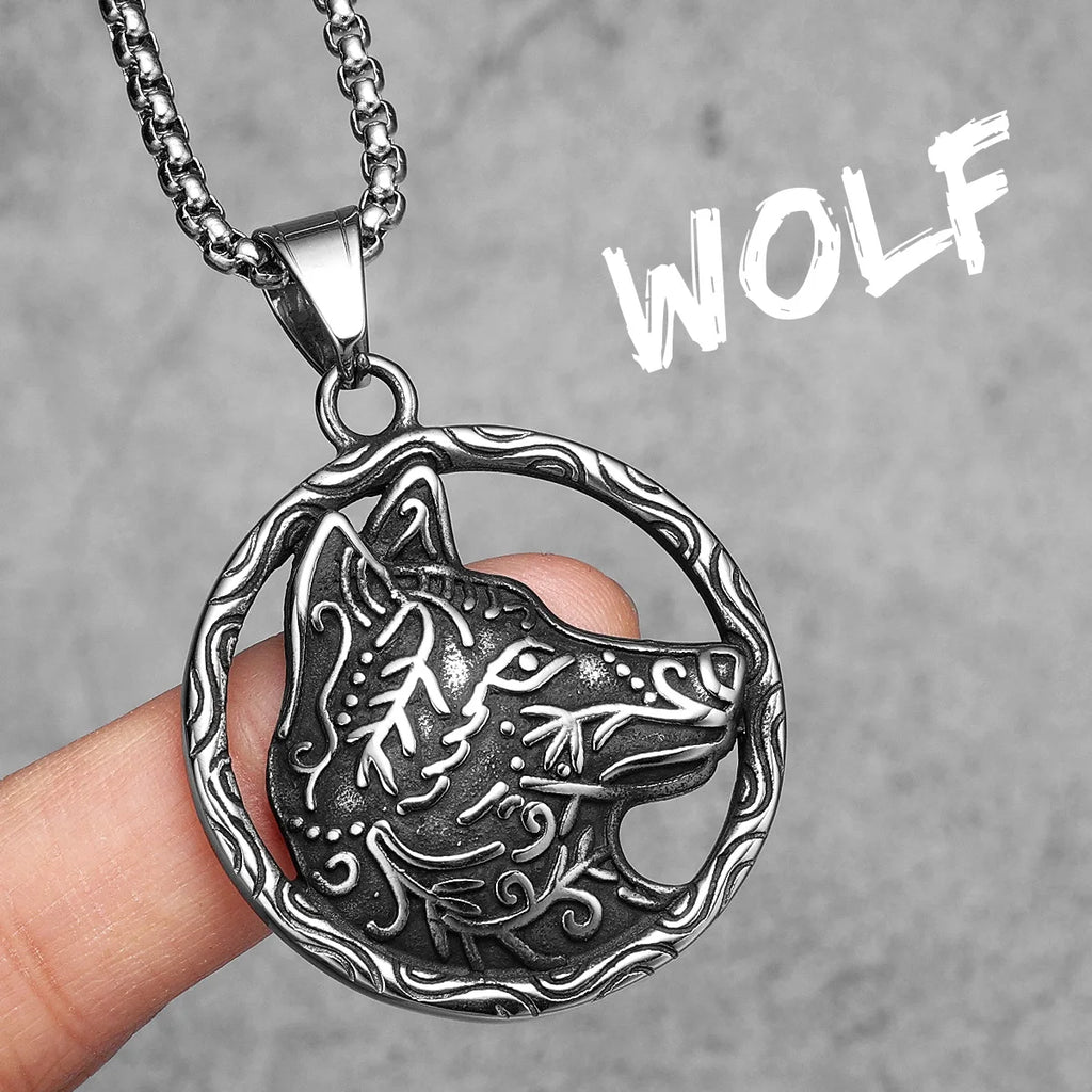 Wolf Head Carving Pendant Necklace Stainless Steel