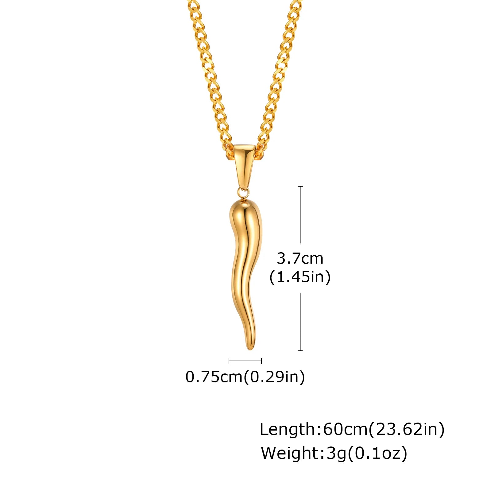 Italian Horn Charm Pendant Necklace — Stainless Steel