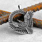 Nordic Odin Crow Skull Pendant Necklace Gothic Stainless Steel Raven Skull Compass Rune Necklace for Men Punk Jewelry