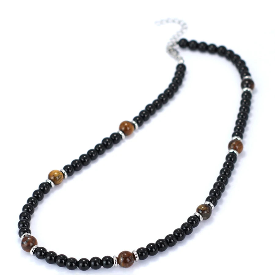 Turquoise Hematite Tiger Eye Necklace — Stainless Steel, 50cm