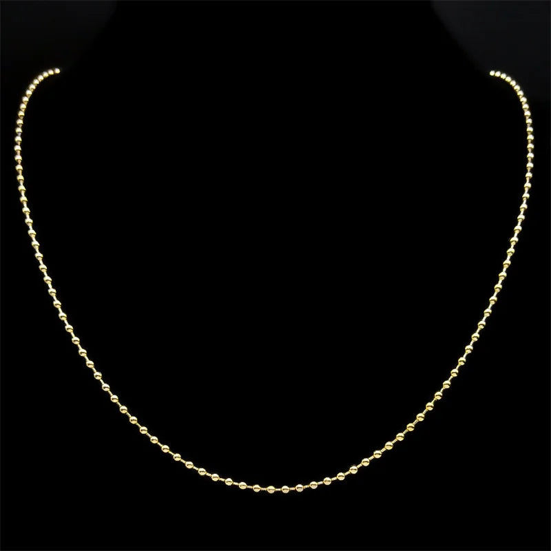 Length 60cm Ball Bead Chain Necklace for Women Men Stainless Steel Gold Sliver Black Color Fashion Jewelry Accessories