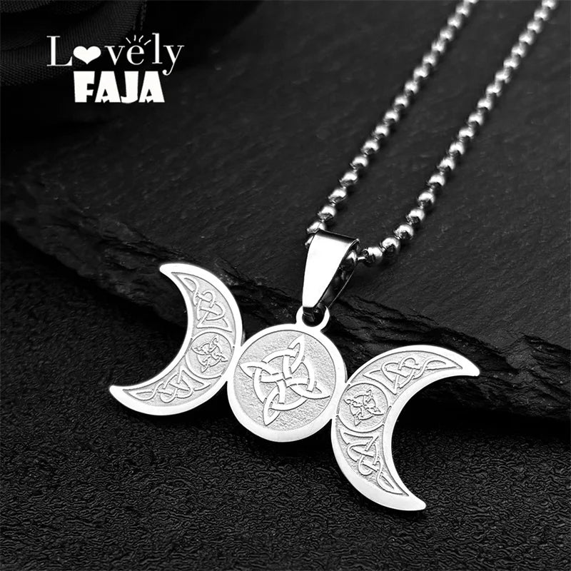 Viking Steel Pendant Wiccan Triple Moon Goddess