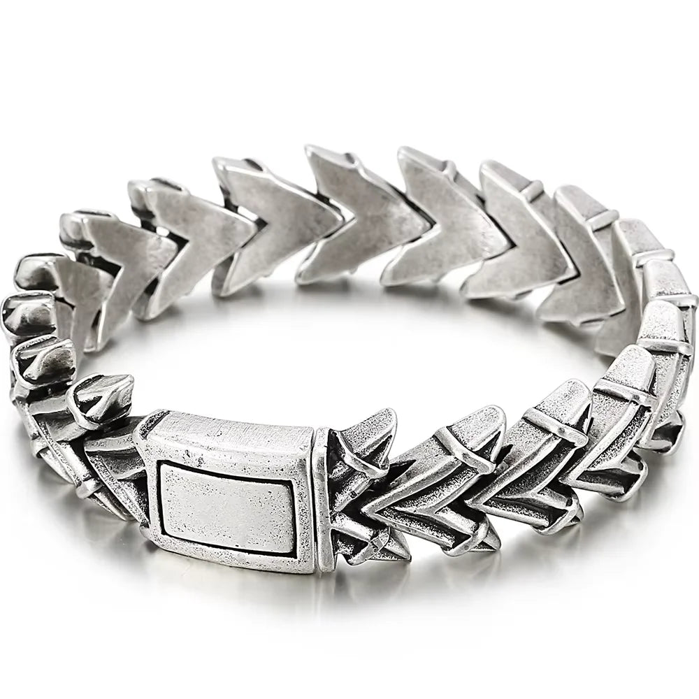 Vintage Matte Stainless Steel Men's Bracelet for Man Gothic Retro Chunky Keel Chain Bracelets Biker Jewelry Old Silver
