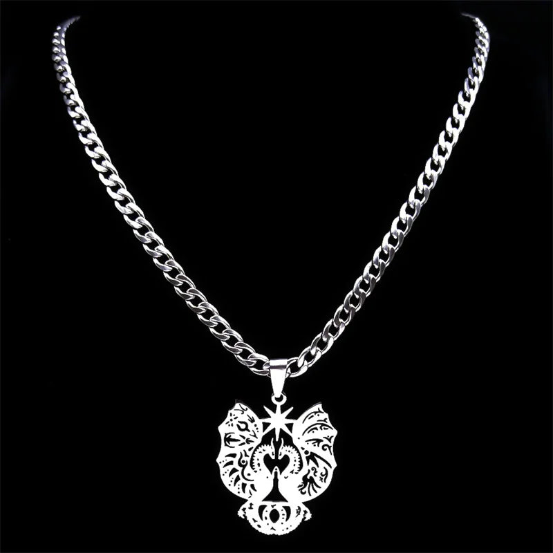 Gothic Double Dragon Star Pendant — Silver
