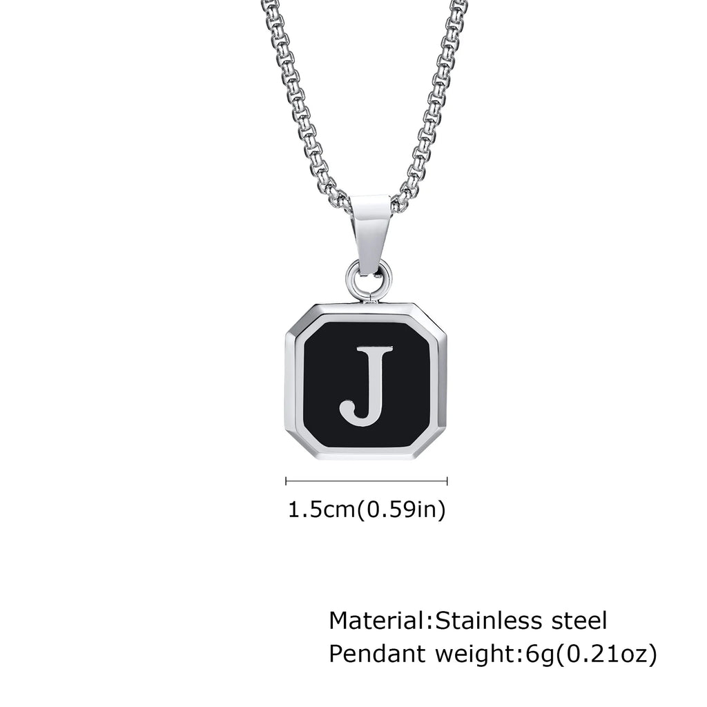 Initial Square Pendant Necklace — Stainless Steel