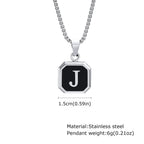 Initial Square Pendant Necklace — Stainless Steel
