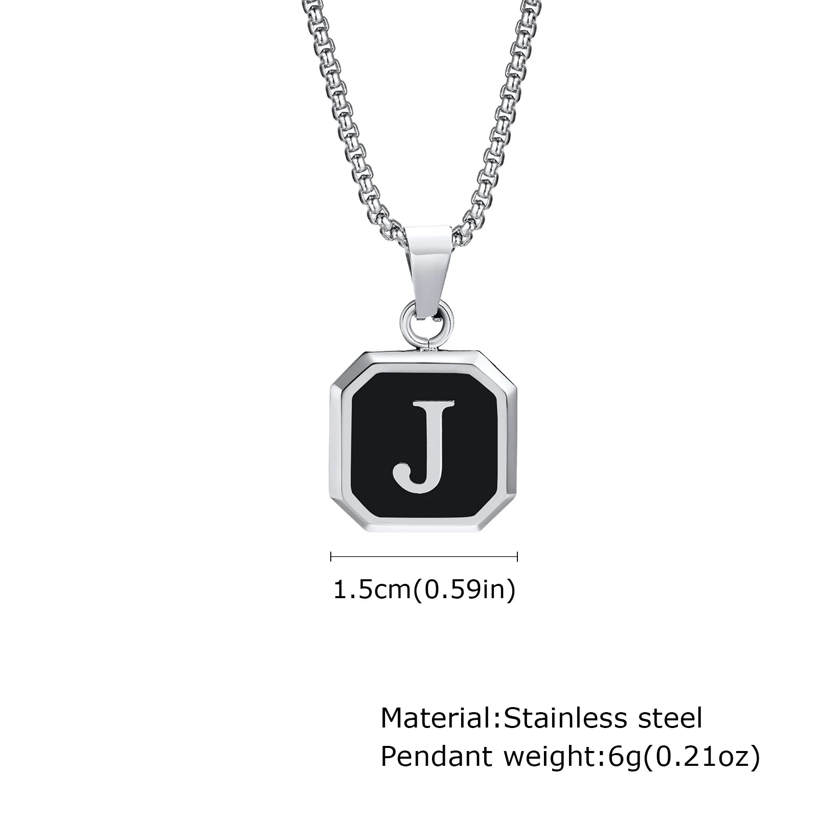 Initial Square Pendant Necklace — Stainless Steel