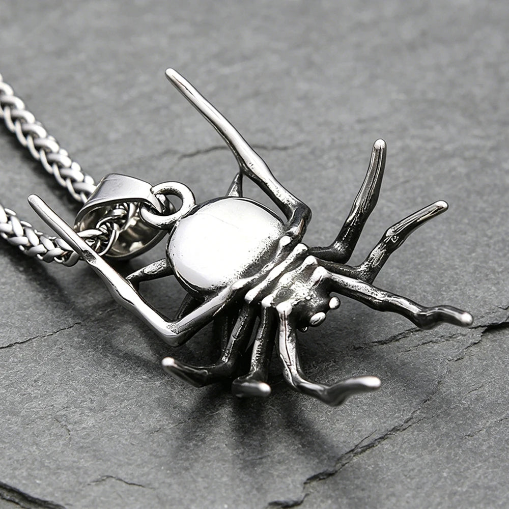 3D Vintage Spider Pendant Necklace for Men — Stainless Steel