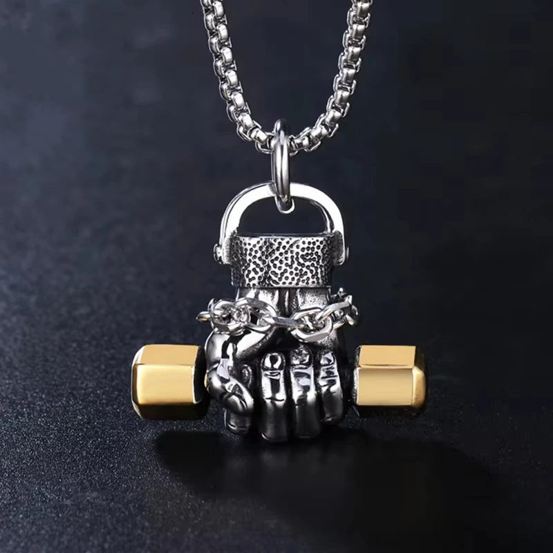 Weight Lifting Dumbbell Pendant — Stainless Steel