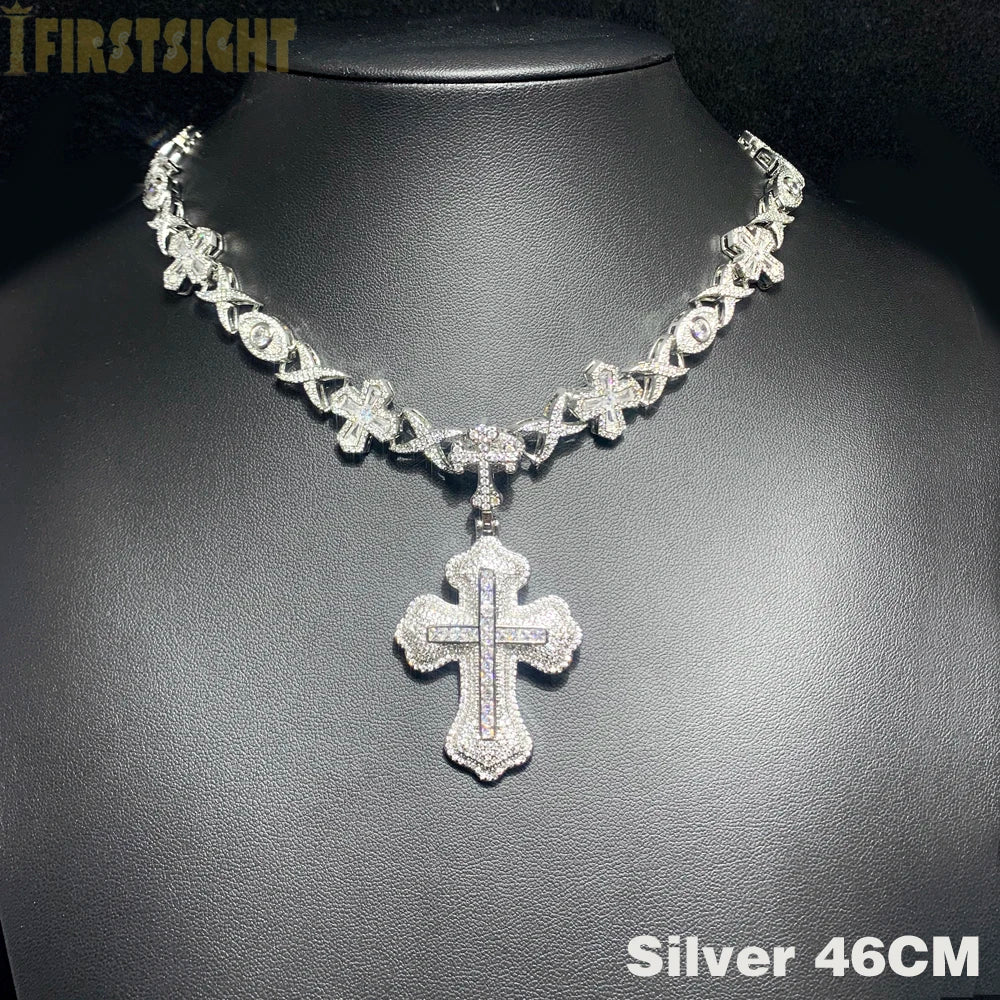 2025 New Iced Out Cross Pendant Necklace for Men Women Bling Gold Color Cubic Zirconia Infinity Link Eye Charm Hip Hop
