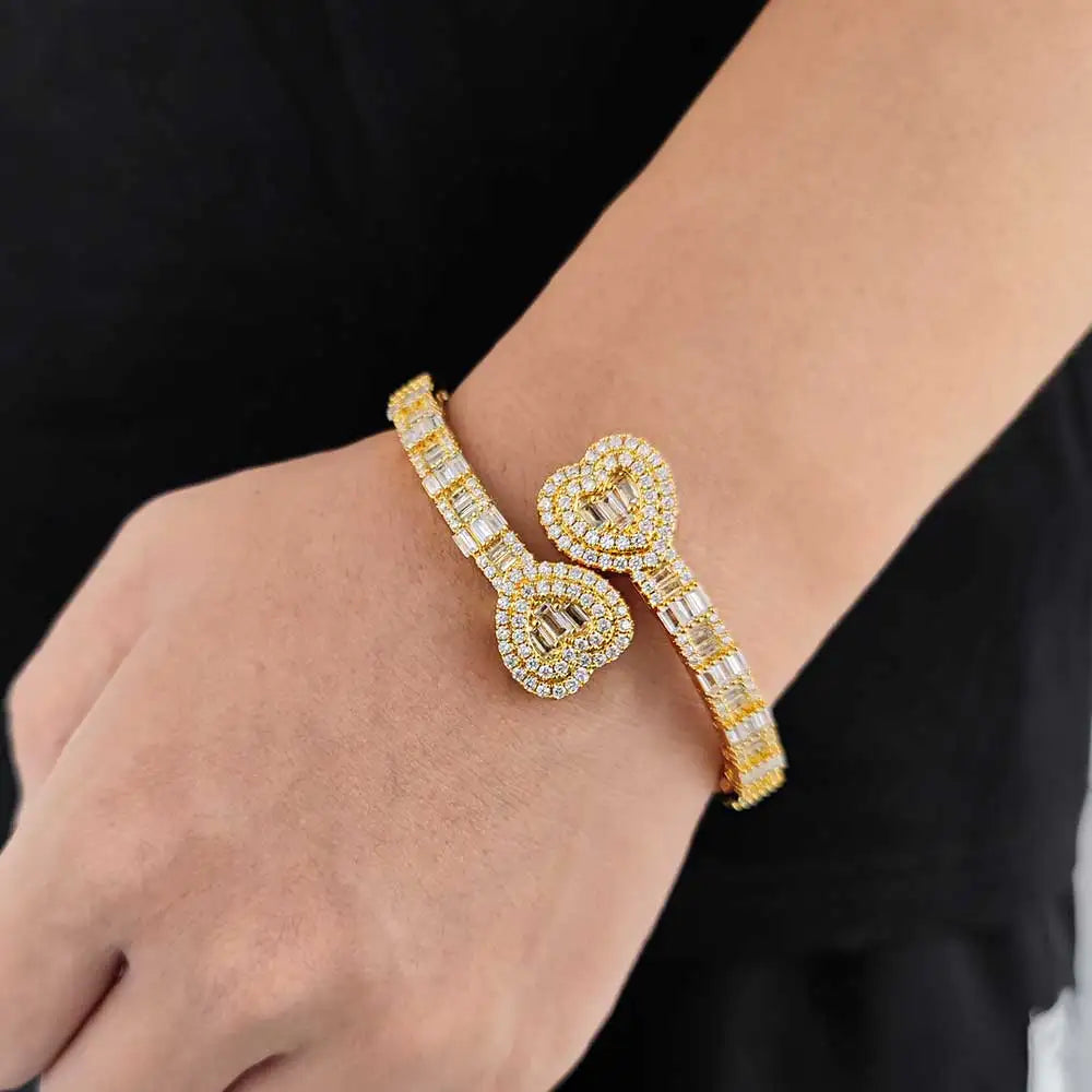 18K Gold Iced Out Heart Bracelet
