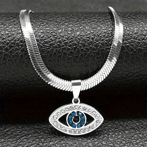 Blue Enamel Eye Pendant — Stainless Steel