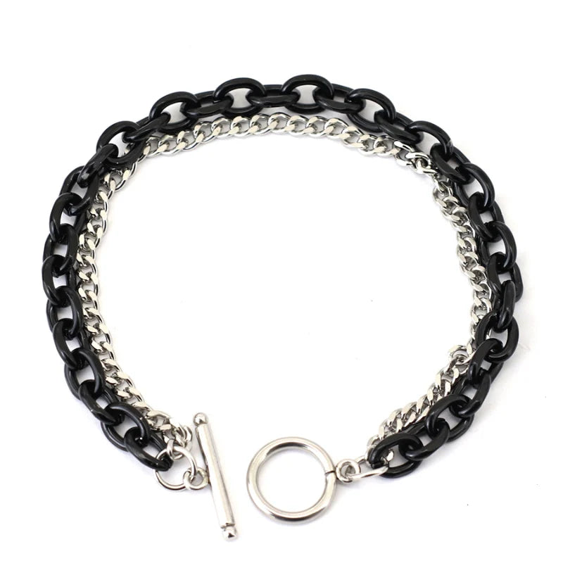 Stainless Steel Cuban Chain Bracelet For Men OT Buckle Double Layer Link Braslet Bangle Casual Accessories Pulseria Hombre Joias