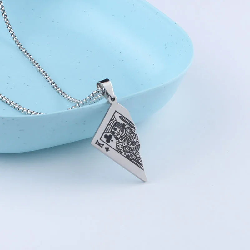 King & Queen Split Poker Card Matching Necklace — Stainless Steel