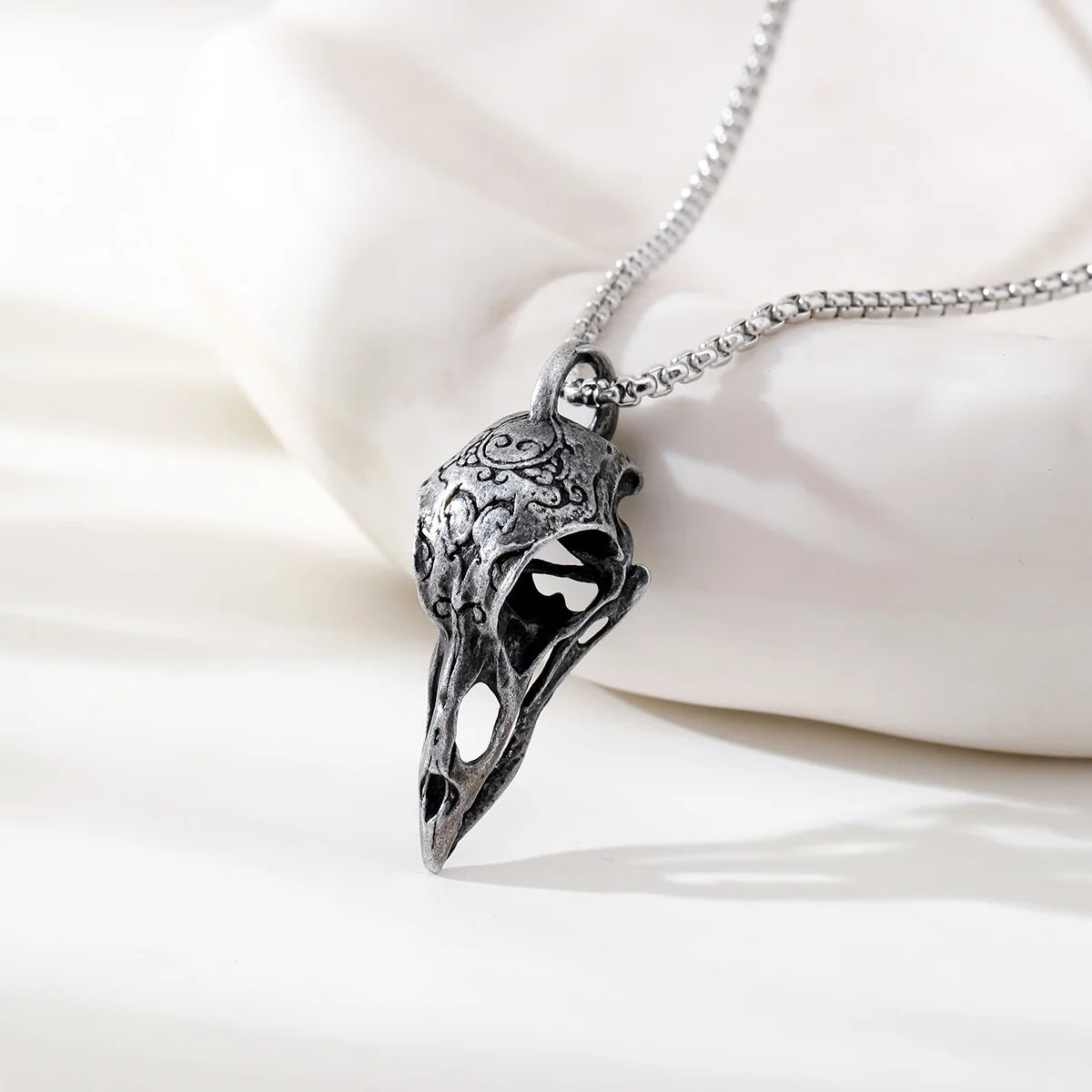 Gothic Crow Skull Pendant Necklace