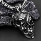 Snake Skull Pendant Necklace — Black Stainless Steel