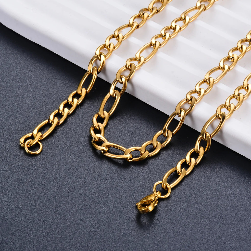 1 piece 8-40 Inches Gold Color Figaro Chain Necklace 3-7.5MM Stainless Steel Figaro Link Chain for Men Women