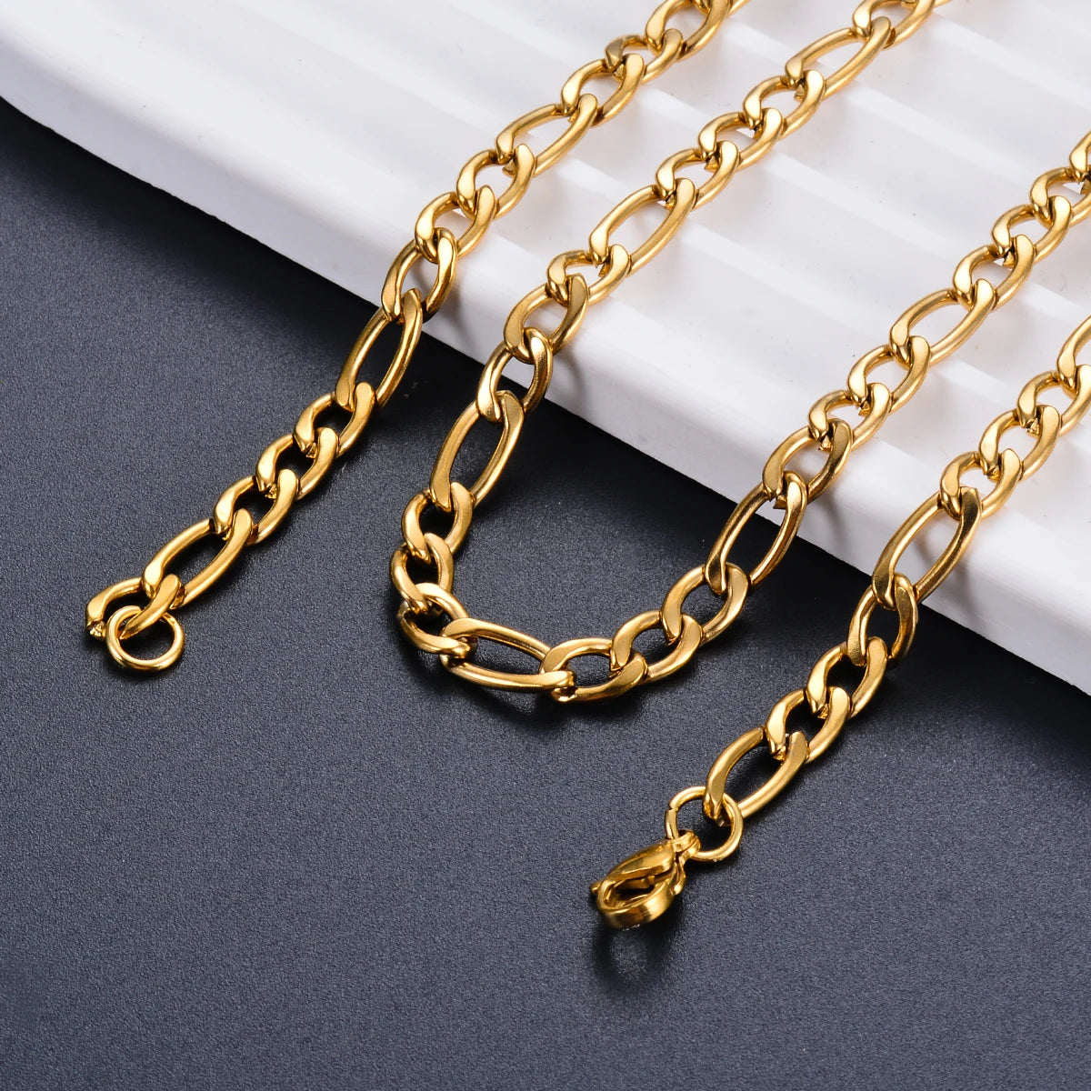 1 piece 8-40 Inches Gold Color Figaro Chain Necklace 3-7.5MM Stainless Steel Figaro Link Chain for Men Women