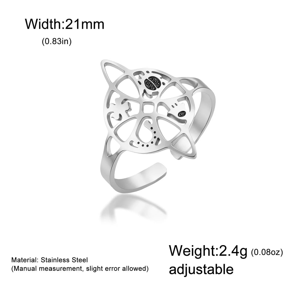 Witch Knot Hollow Adjustable Ring — Stainless Steel Band