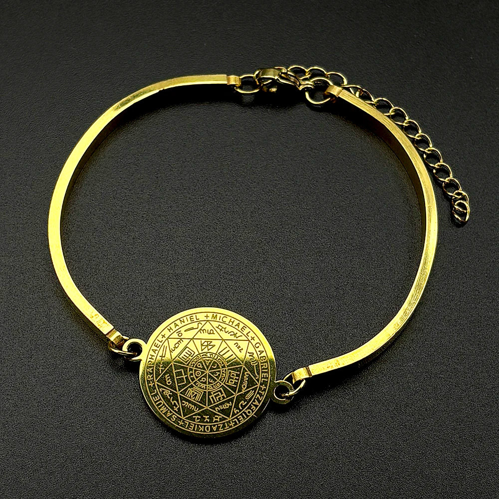 Seven Archangels Stainless Steel Bracelet for Women Men Seal of Solomon Talisman Christian Adjustable Hand Chain