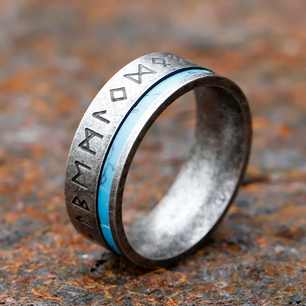 New 316L Stainless Steel Odin Norse Viking Amulet Rune Viking Ring For Man Fashion Red Veneer Jewelry Party Gift