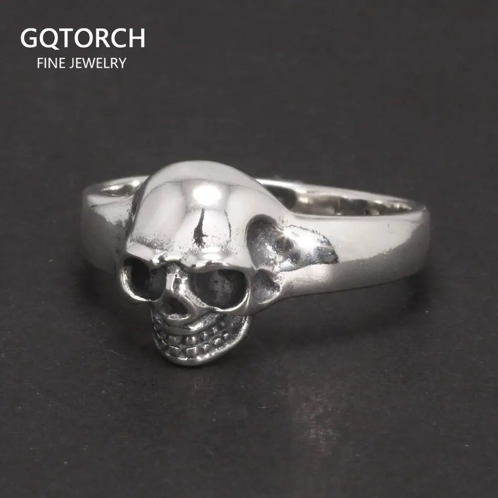 S925 Sterling Silver Vintage Skeleton Ring for Men Skull Punk Hip Hop Rock Ring Retro Simple Style Jewelry