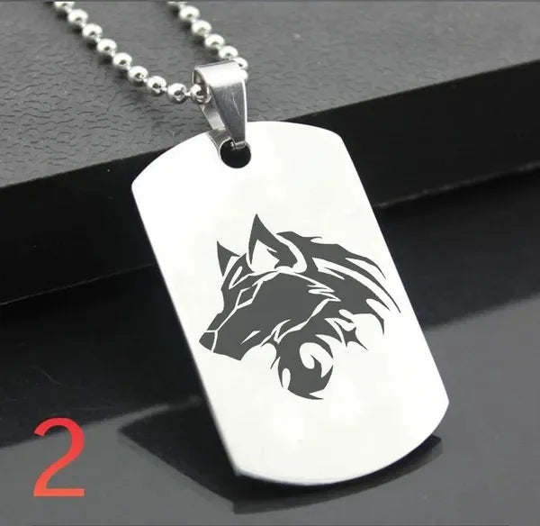 Wolf Dog Tag Pendant Necklace — Stainless Steel