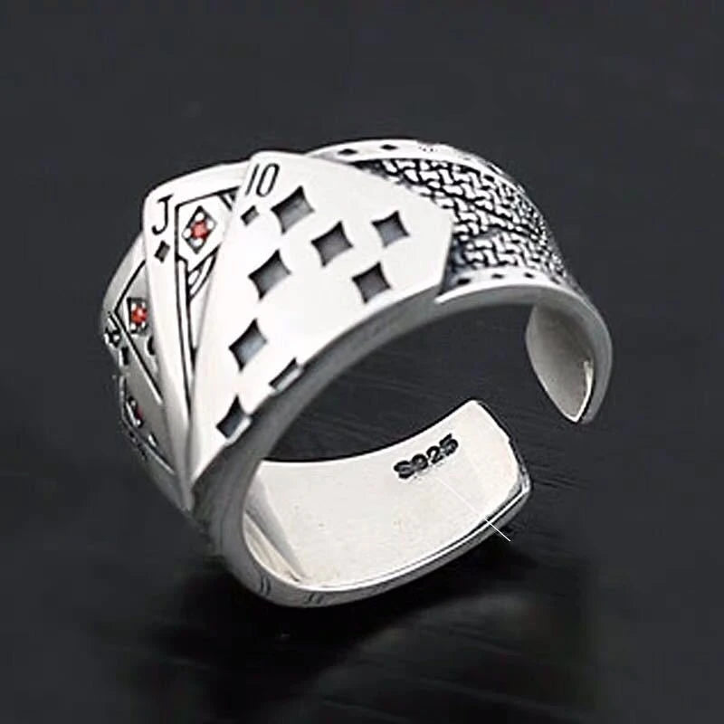 Buyee Silver Unique Ring Finger Excellent Poker Open Ring for Woman Man Fashion Punk Fine Jewelry Circle with Box