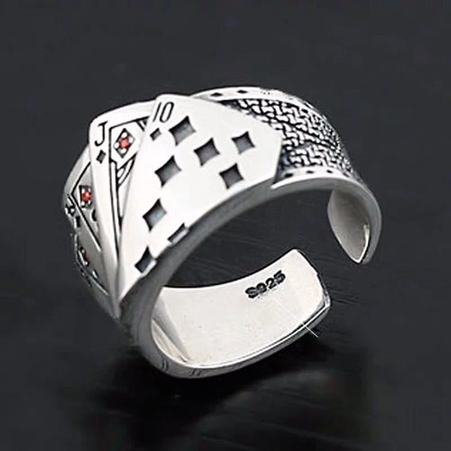 Buyee Silver Unique Ring Finger Excellent Poker Open Ring for Woman Man Fashion Punk Fine Jewelry Circle with Box