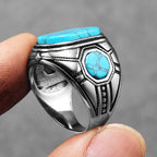 Turquoise Carved Ring — Stainless Steel